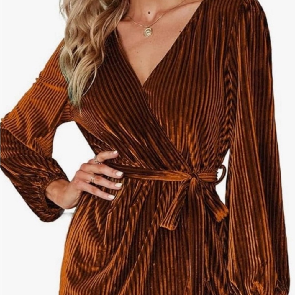 Velvet Wrap Dress in Rich Brown